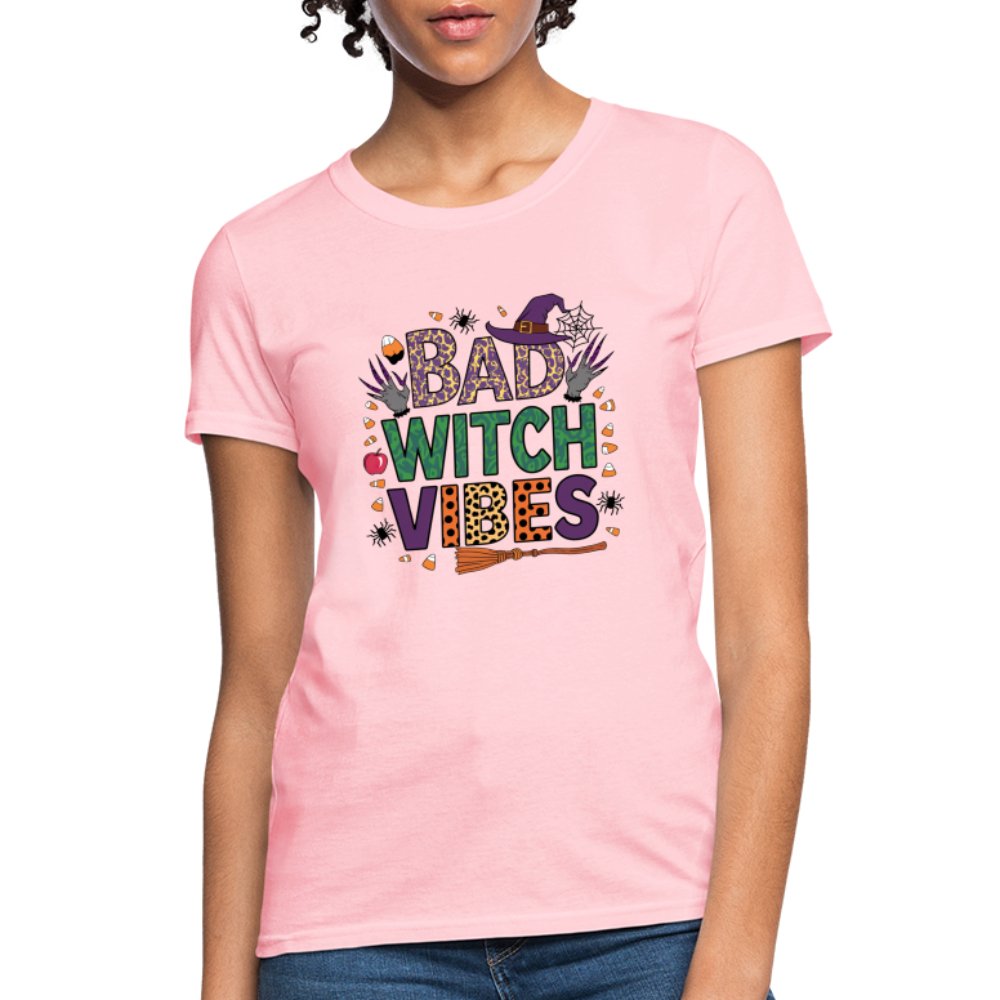 Bad Witch Vibes (Halloween Witches Humor) Women's Contoured T-Shirt - pink