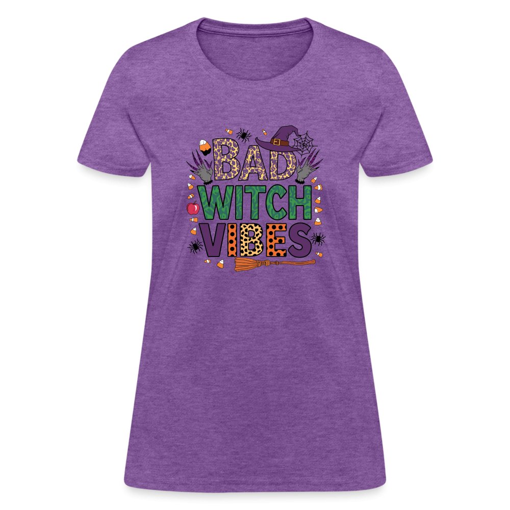 Bad Witch Vibes (Halloween Witches Humor) Women's Contoured T-Shirt - purple heather