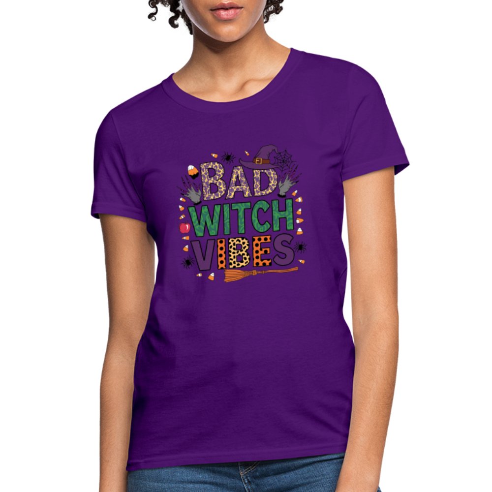 Bad Witch Vibes (Halloween Witches Humor) Women's Contoured T-Shirt - purple