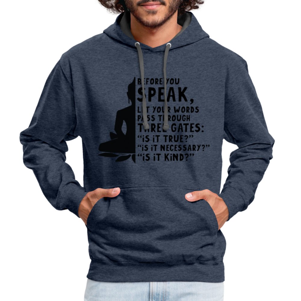 Before You Speak Hoodie (Three Gates Proverb) - option1# - Unisex Contrast Hoodie | Fruit of the Loom SF76R