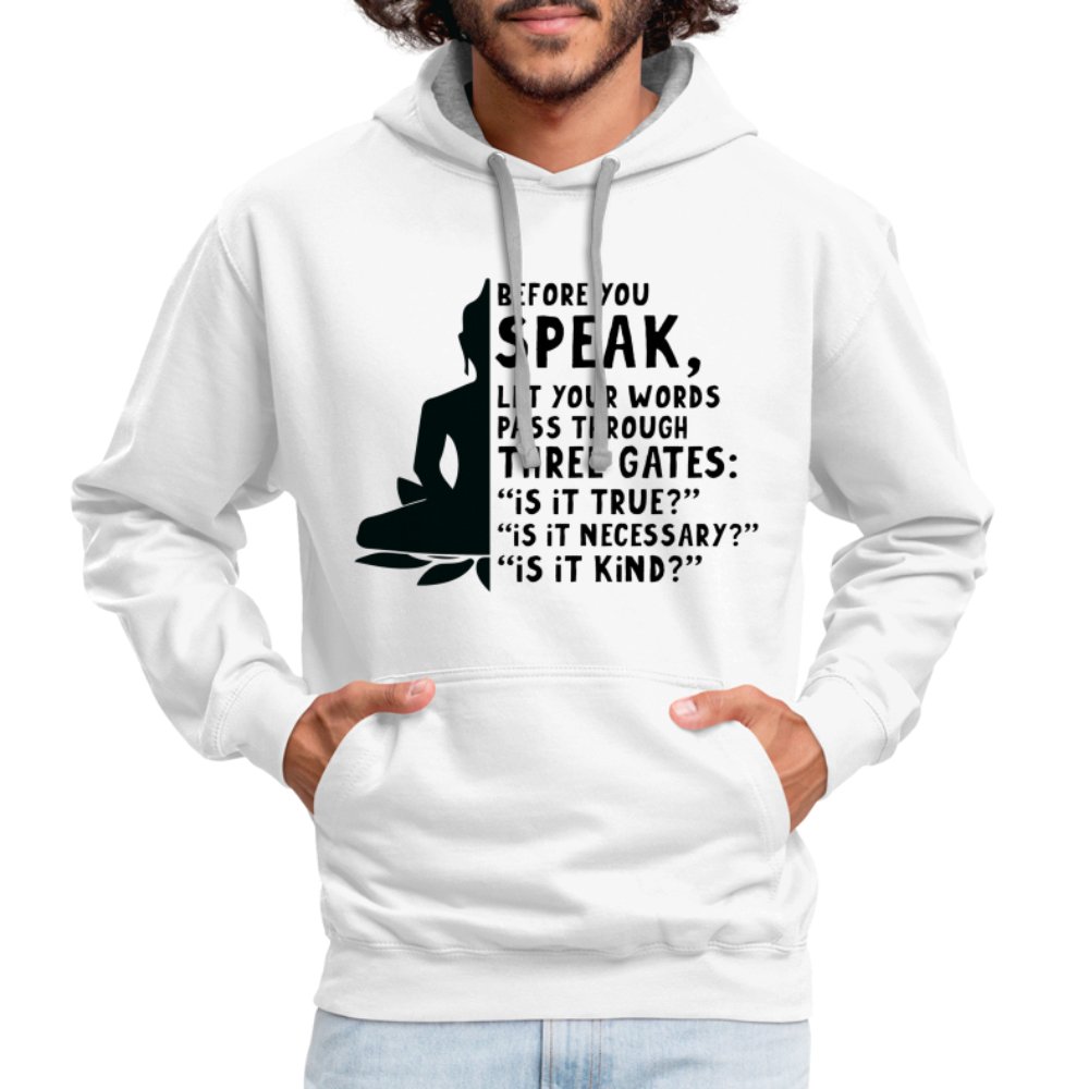 Before You Speak Hoodie (Three Gates Proverb) - option1# - Unisex Contrast Hoodie | Fruit of the Loom SF76R