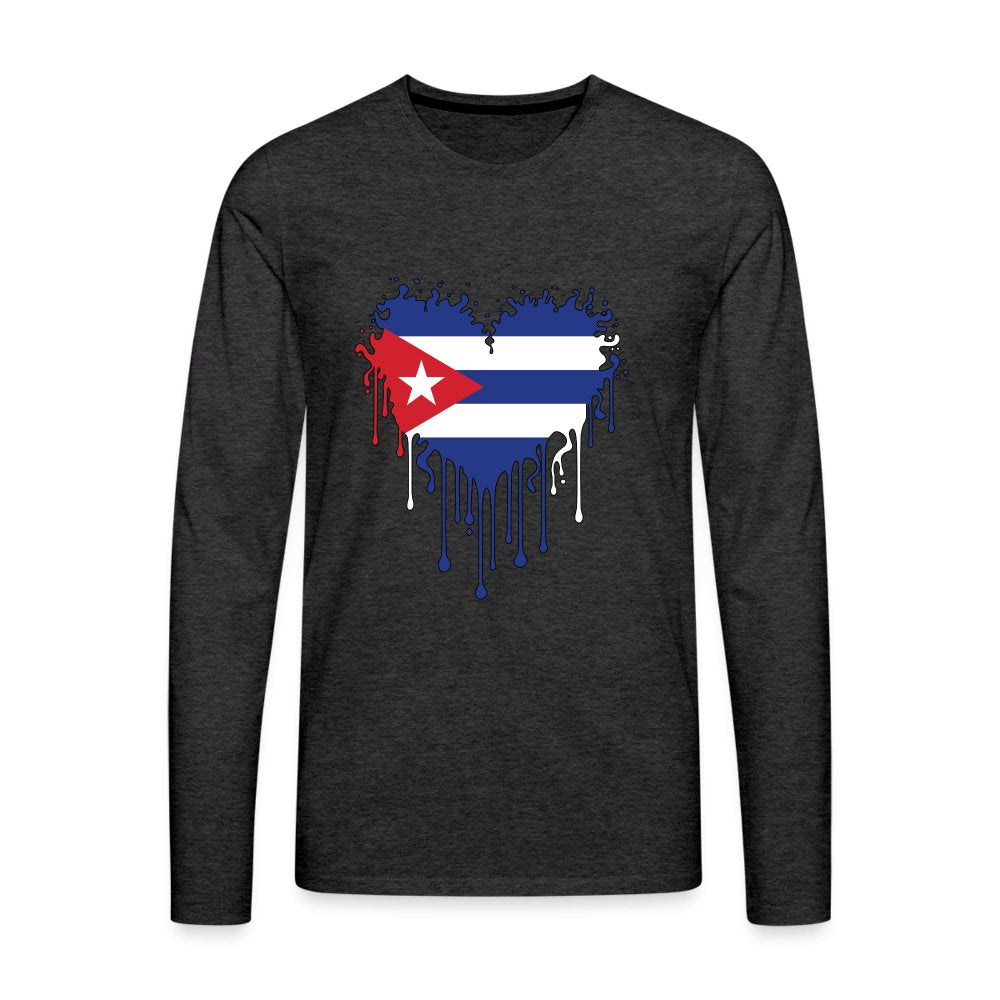 Bleeding Cuban Flag Heart Men's Premium Long Sleeve T-Shirt - option1# - Men's Premium Long Sleeve T-Shirt | Spreadshirt 875