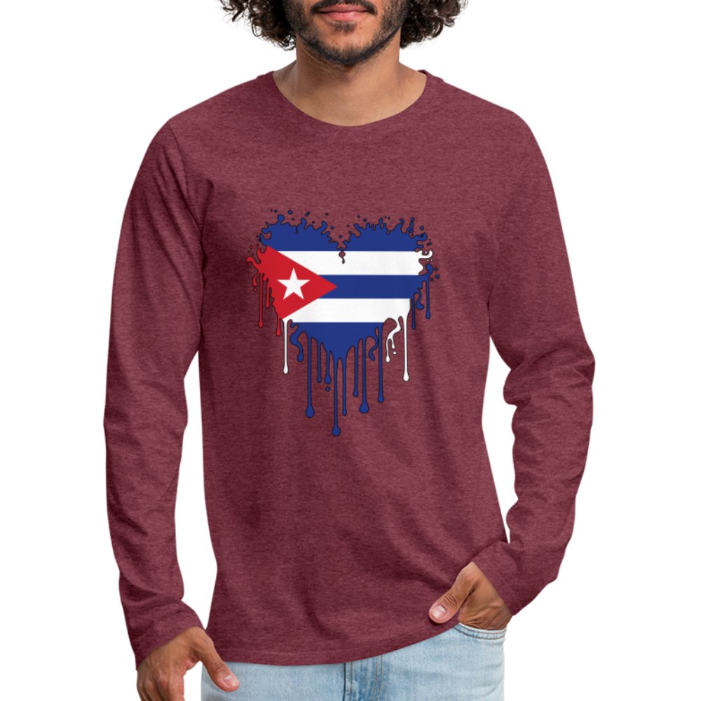 Bleeding Cuban Flag Heart Men's Premium Long Sleeve T-Shirt - option1# - Men's Premium Long Sleeve T-Shirt | Spreadshirt 875