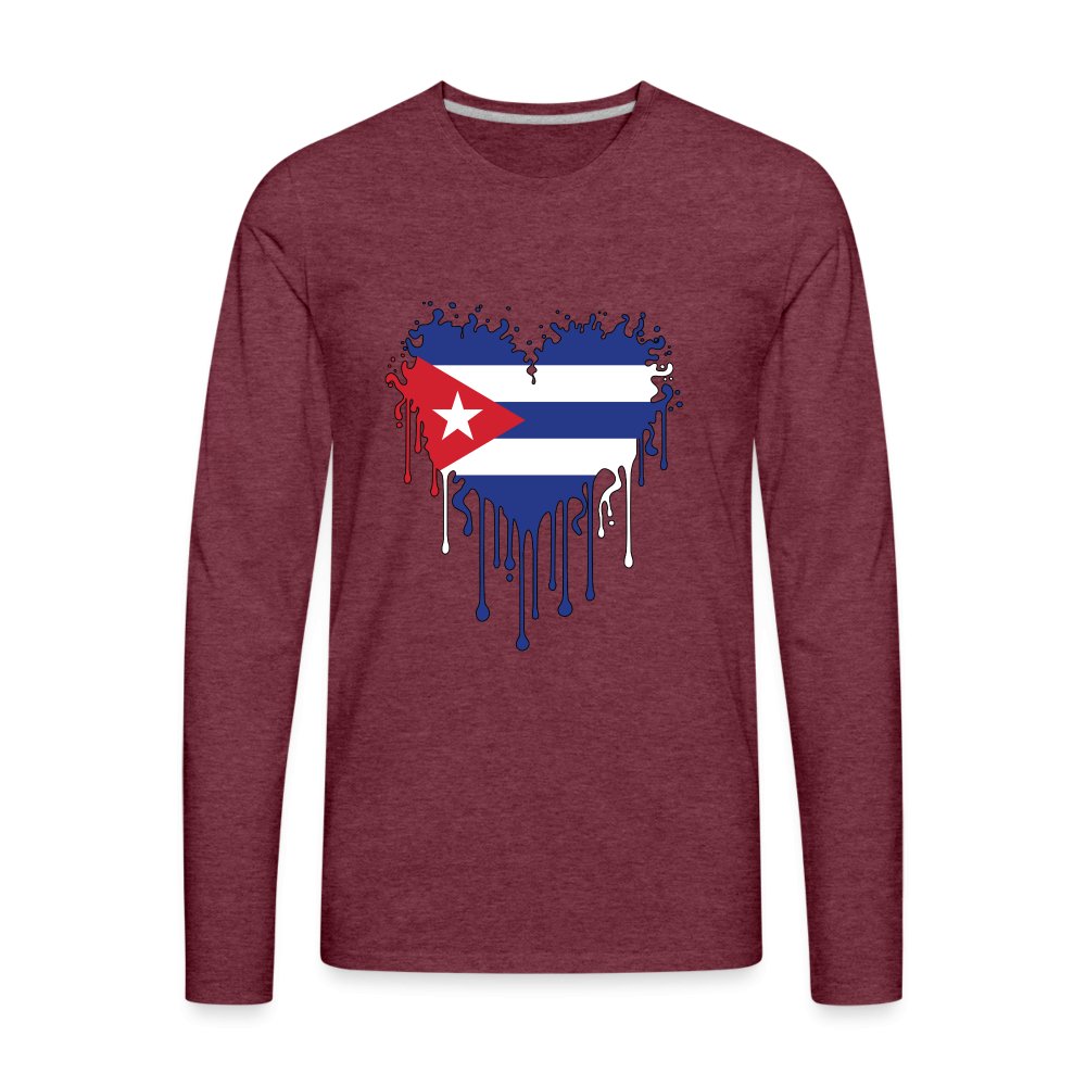 Bleeding Cuban Flag Heart Men's Premium Long Sleeve T-Shirt - option1# - Men's Premium Long Sleeve T-Shirt | Spreadshirt 875