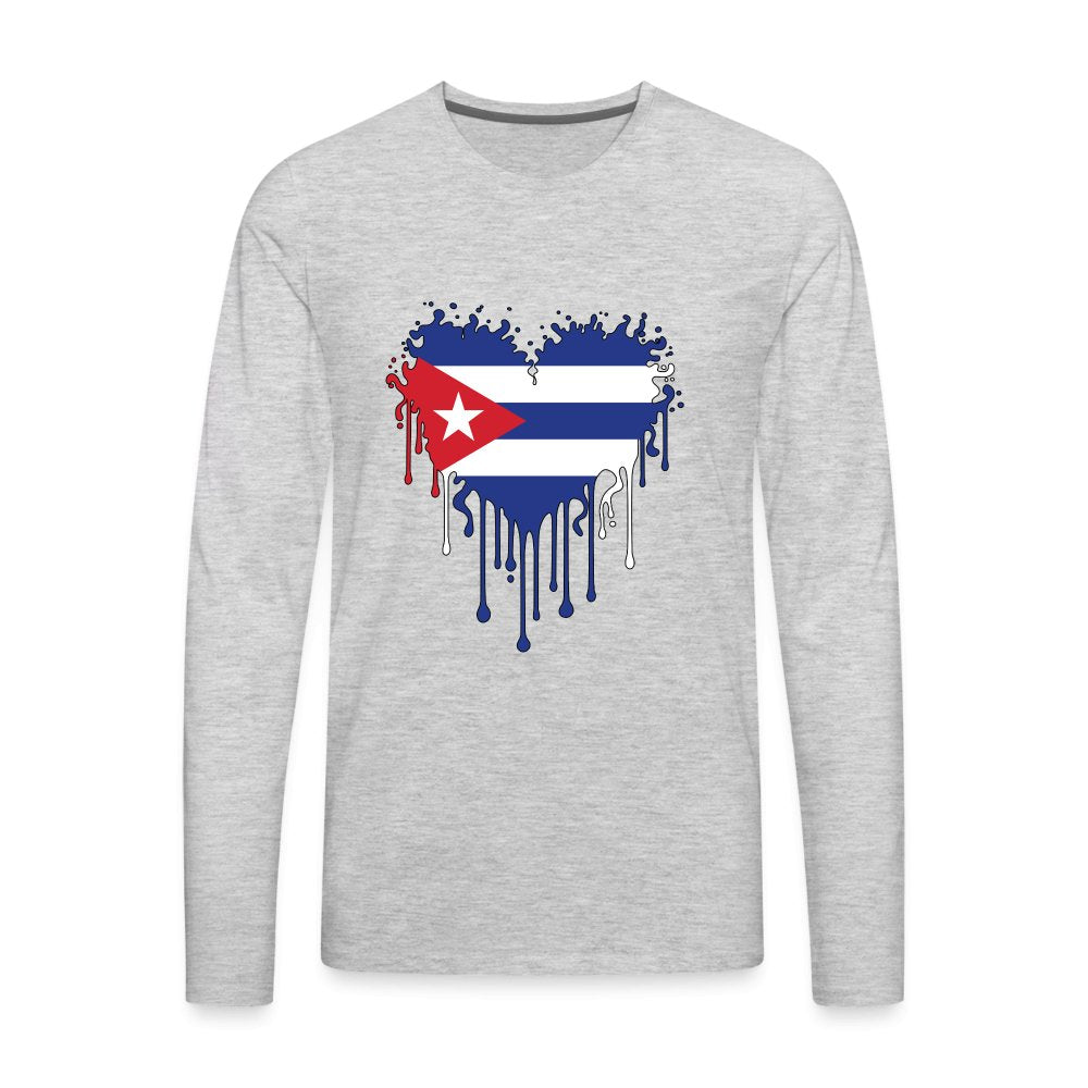 Bleeding Cuban Flag Heart Men's Premium Long Sleeve T-Shirt - option1# - Men's Premium Long Sleeve T-Shirt | Spreadshirt 875