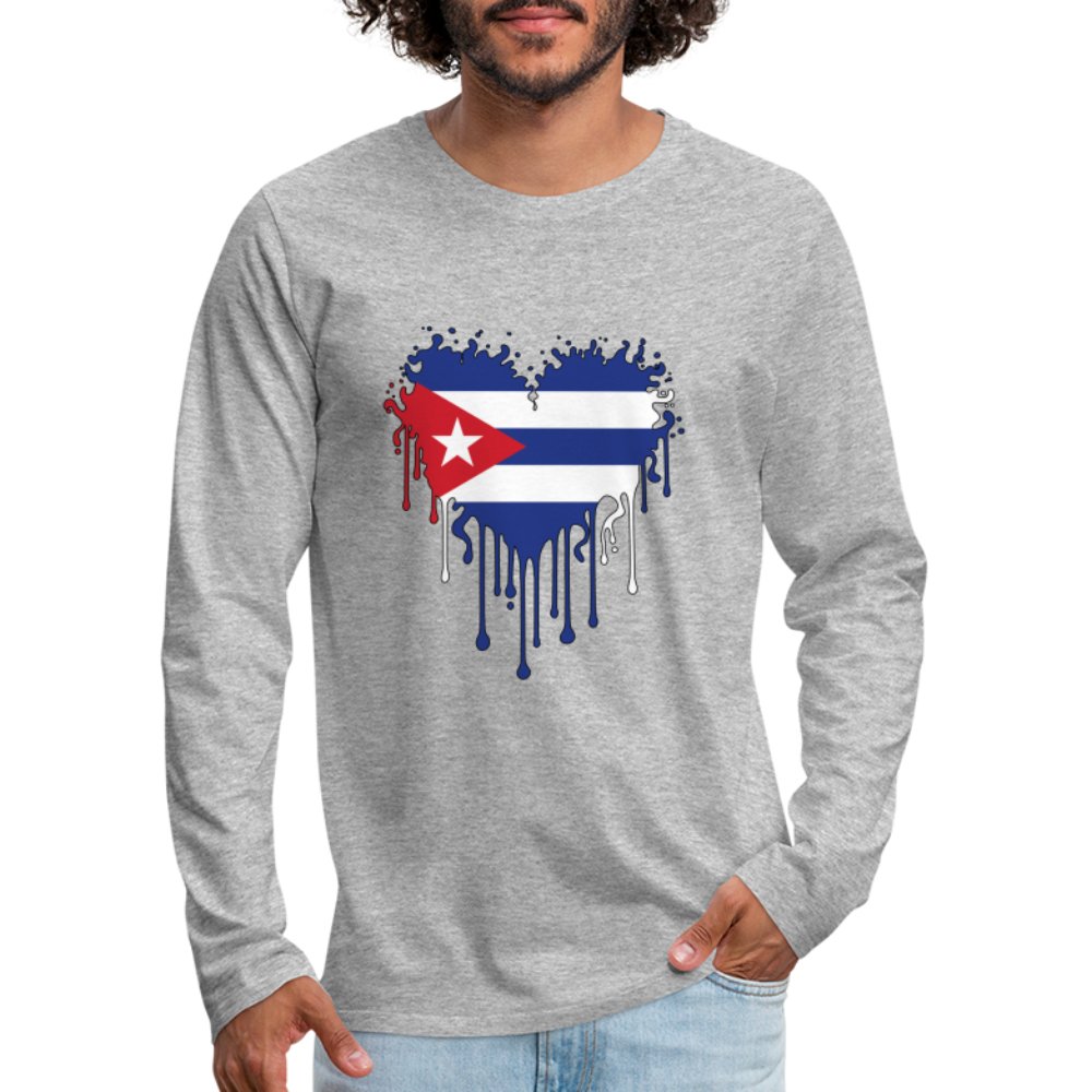 Bleeding Cuban Flag Heart Men's Premium Long Sleeve T-Shirt - option1# - Men's Premium Long Sleeve T-Shirt | Spreadshirt 875