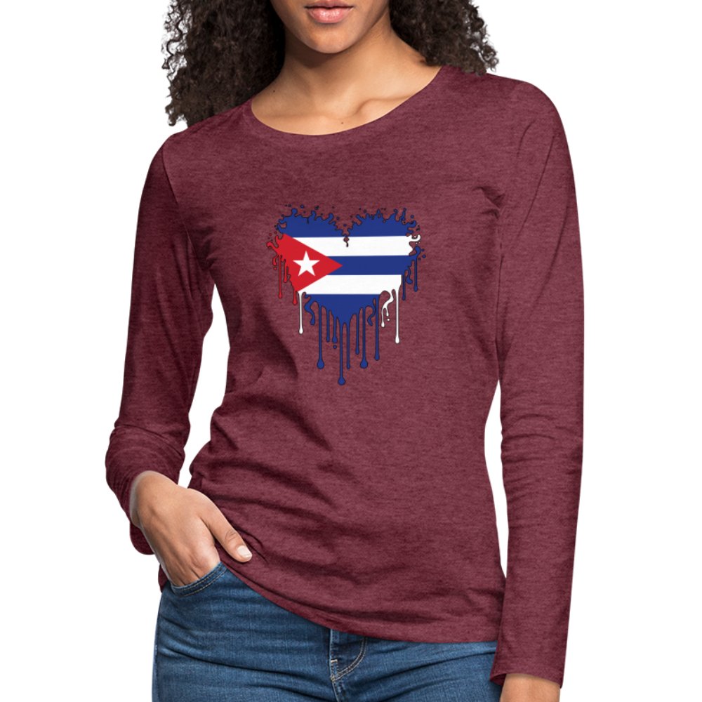 Bleeding Cuban Flag Heart Women's Premium Long Sleeve T-Shirt - option1# - Women's Premium Long Sleeve T-Shirt | Spreadshirt 876