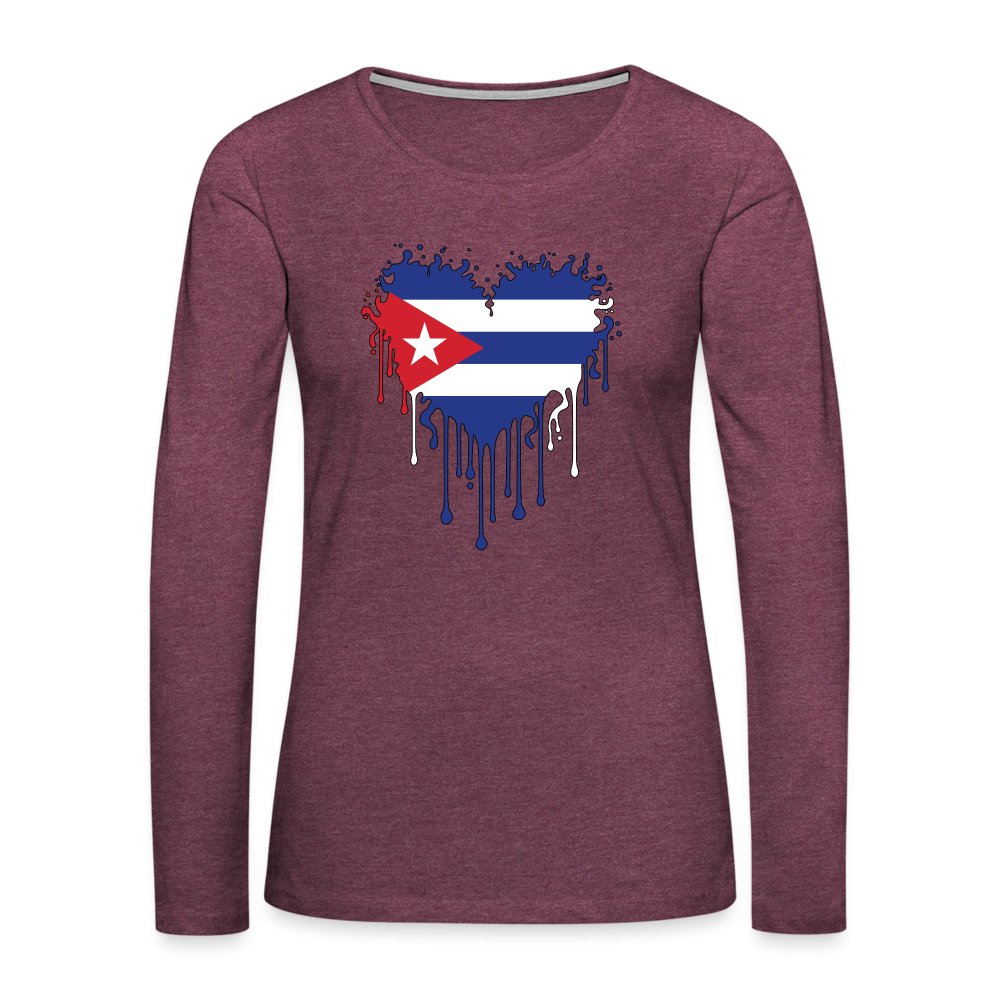 Bleeding Cuban Flag Heart Women's Premium Long Sleeve T-Shirt - option1# - Women's Premium Long Sleeve T-Shirt | Spreadshirt 876