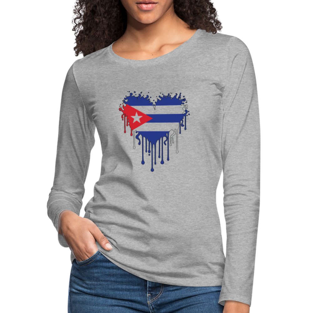 Bleeding Cuban Flag Heart Women's Premium Long Sleeve T-Shirt - option1# - Women's Premium Long Sleeve T-Shirt | Spreadshirt 876