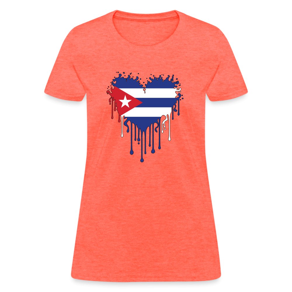 Bleeding Cuban Flag Heart Women's T-Shirt - option1# - Women's T-Shirt | Fruit of the Loom L3930R