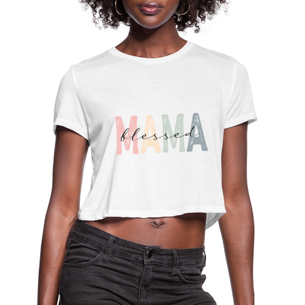 Blessed Mama Cropped T-Shirt - white