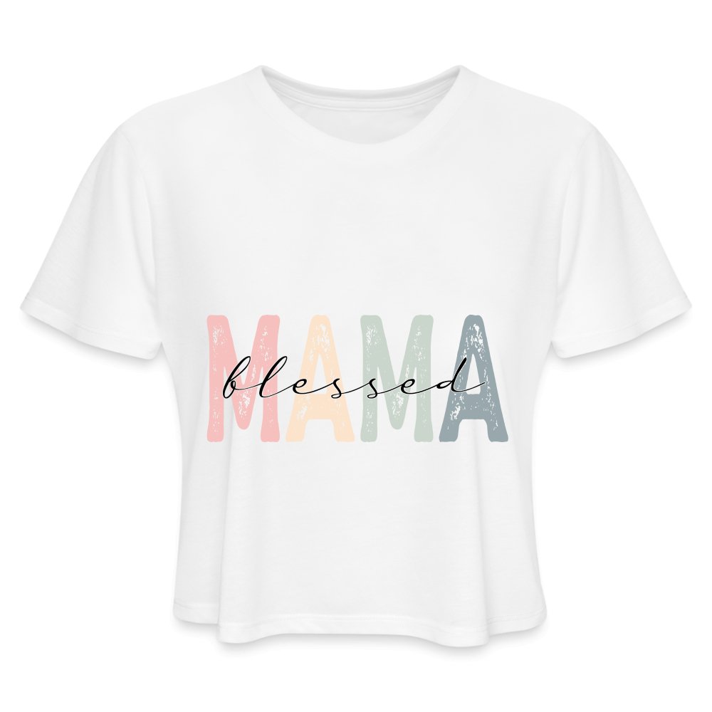 Blessed Mama Cropped T-Shirt - white