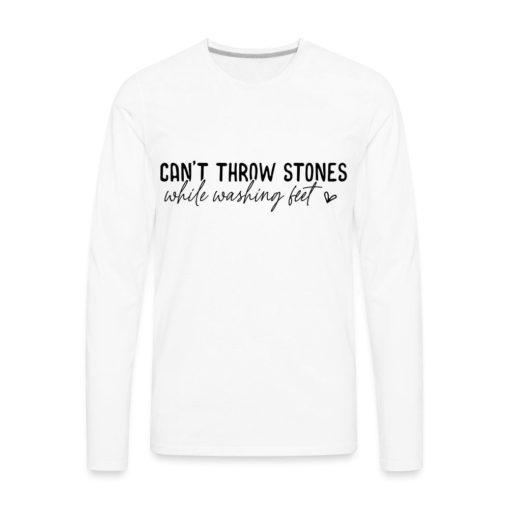 Can't Throw Stone While Washing Feet Men's Premium Long Sleeve T-Shirt - heather gray