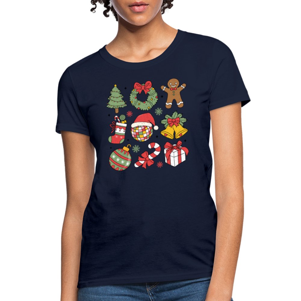 Christmas Themed Holiday Women's Contoured T-Shirt - navy