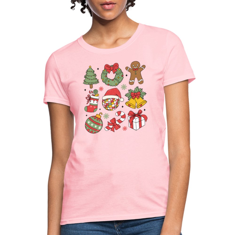 Christmas Themed Holiday Women's Contoured T-Shirt - pink