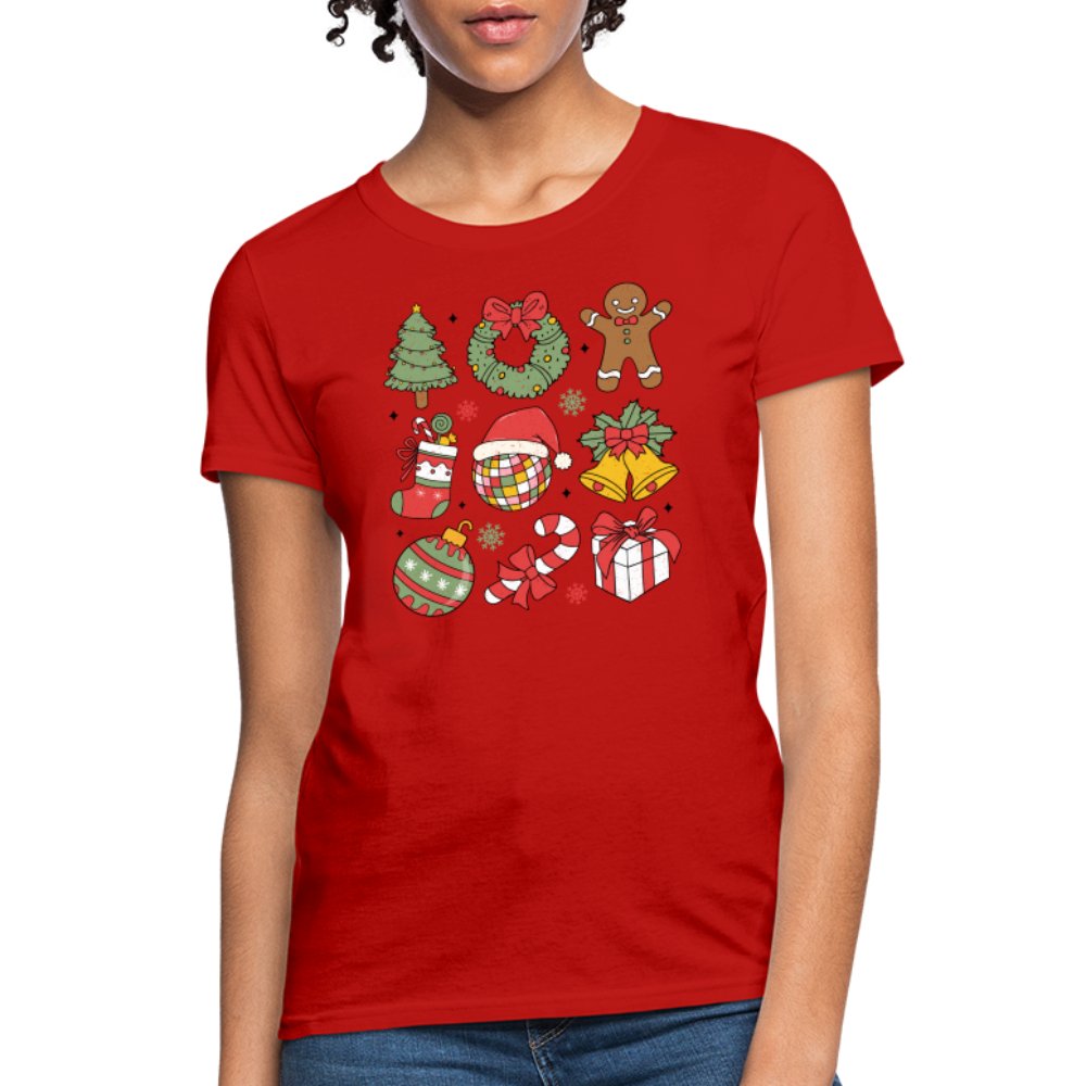 Christmas Themed Holiday Women's Contoured T-Shirt - red