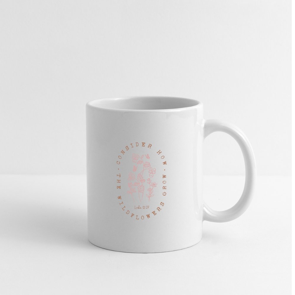 Consider Where the Wildflowers Grow (Luke 12:27) Coffee Mug - white