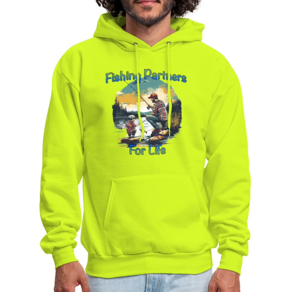 Father and Son Fishing Partners for Life Hoodie - safety green