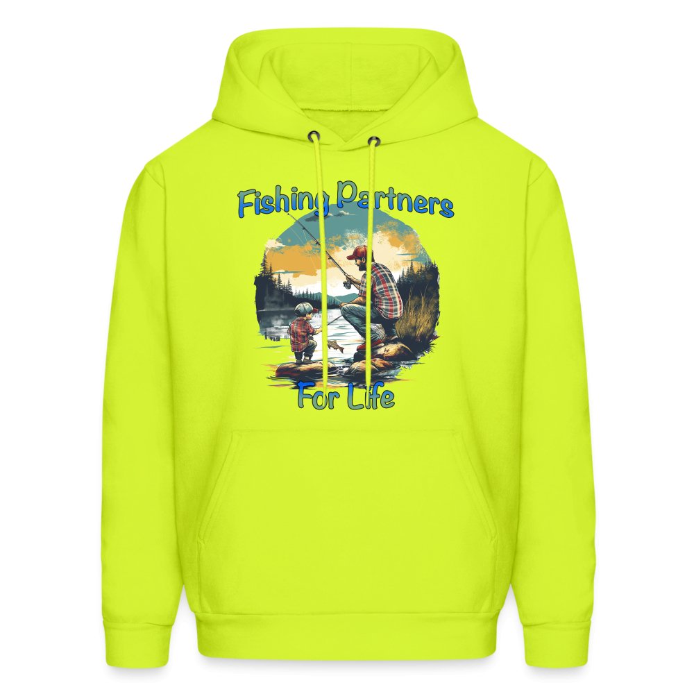 Father and Son Fishing Partners for Life Hoodie - safety green