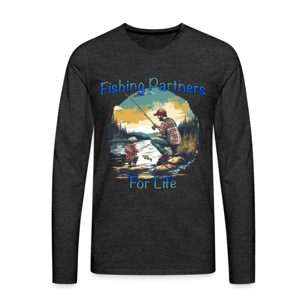 Father and Son Fishing Partners for Life Men's Premium Long Sleeve T-Shirt - charcoal grey