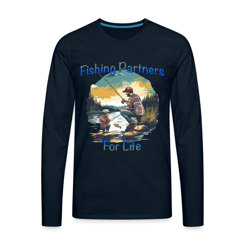 Father and Son Fishing Partners for Life Men's Premium Long Sleeve T-Shirt - deep navy