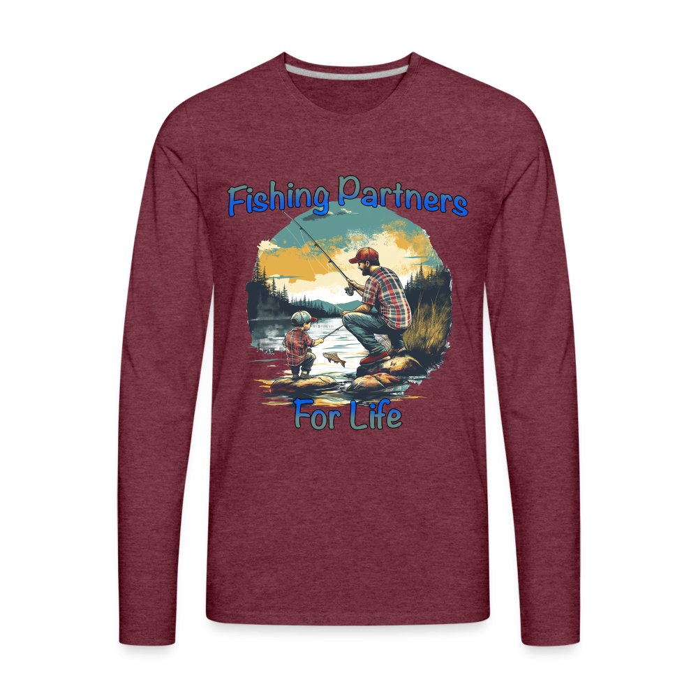 Father and Son Fishing Partners for Life Men's Premium Long Sleeve T-Shirt - heather burgundy