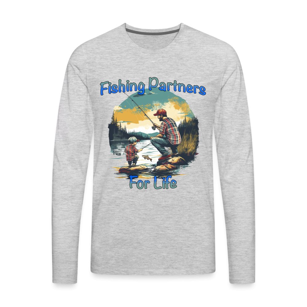 Father and Son Fishing Partners for Life Men's Premium Long Sleeve T-Shirt - heather gray