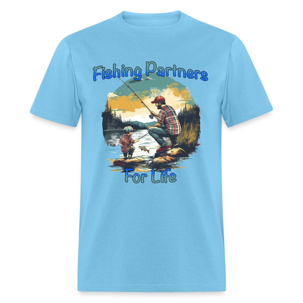 Father and Son Fishing Partners for Life T-Shirt - aquatic blue