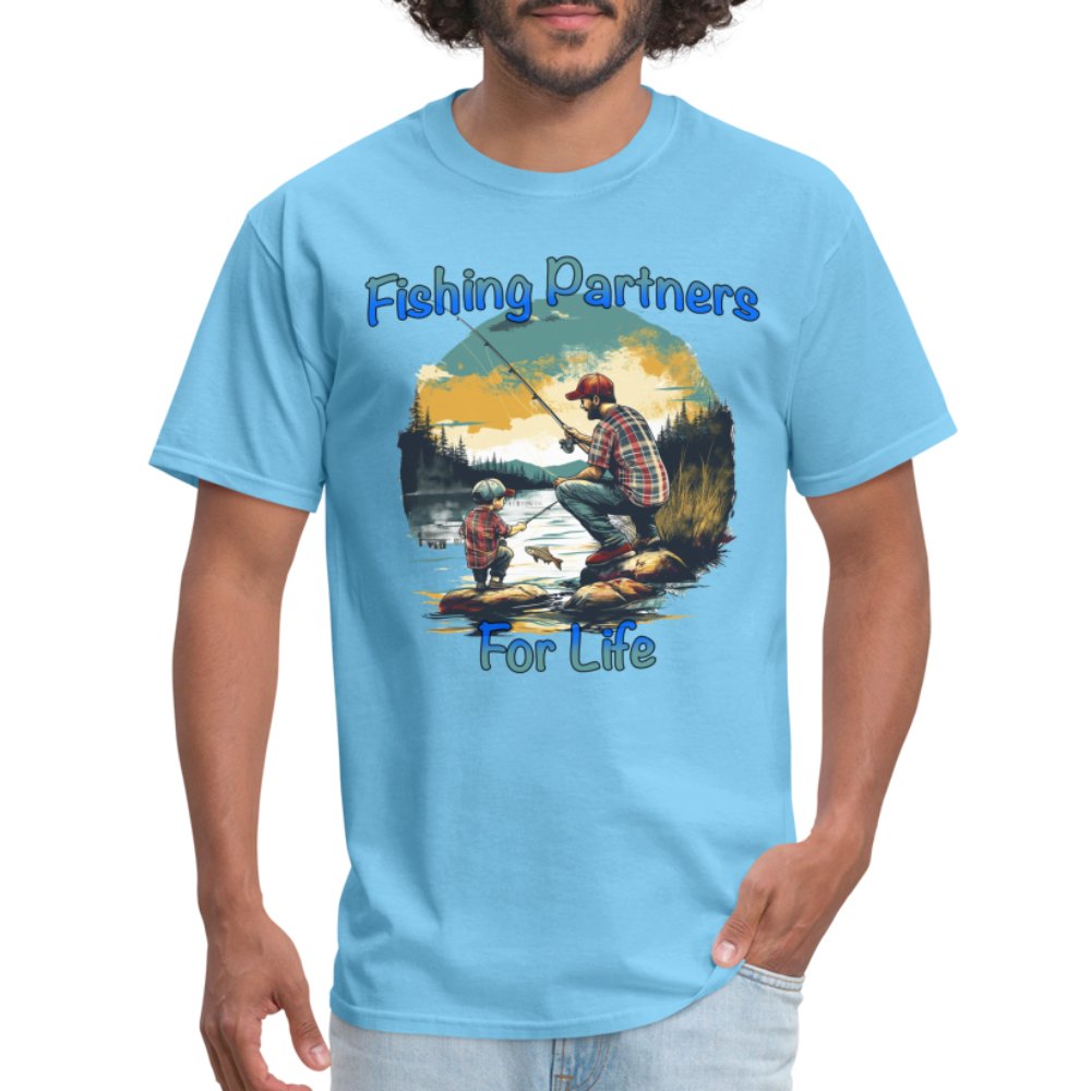 Father and Son Fishing Partners for Life T-Shirt - aquatic blue