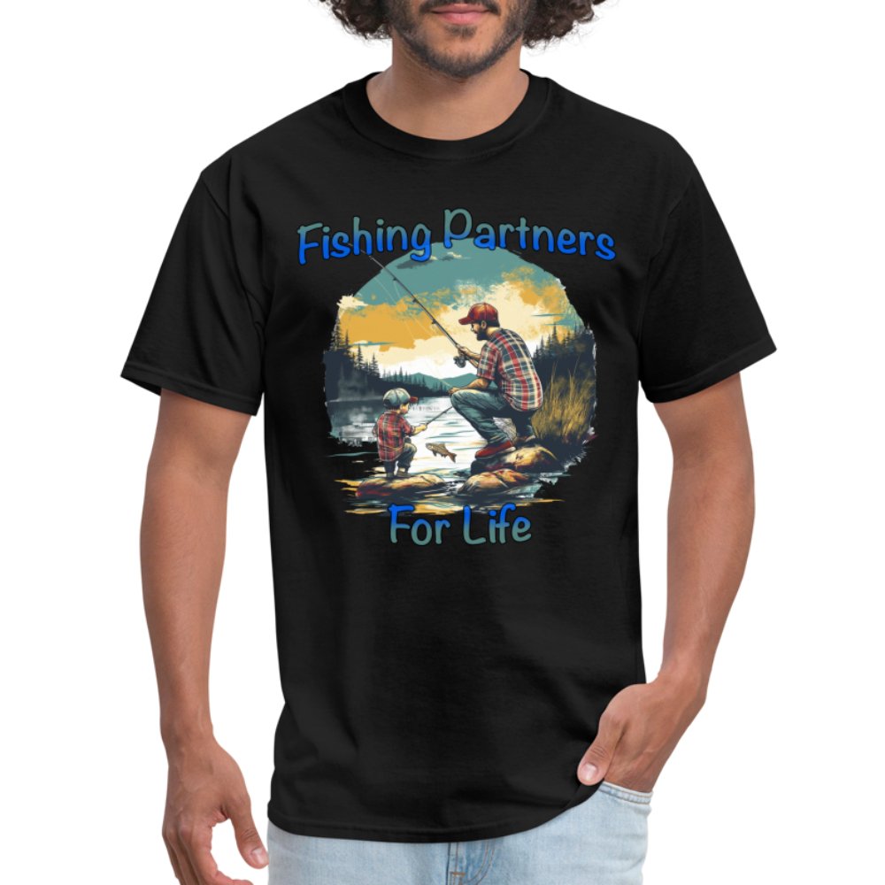 Father and Son Fishing Partners for Life T-Shirt - black