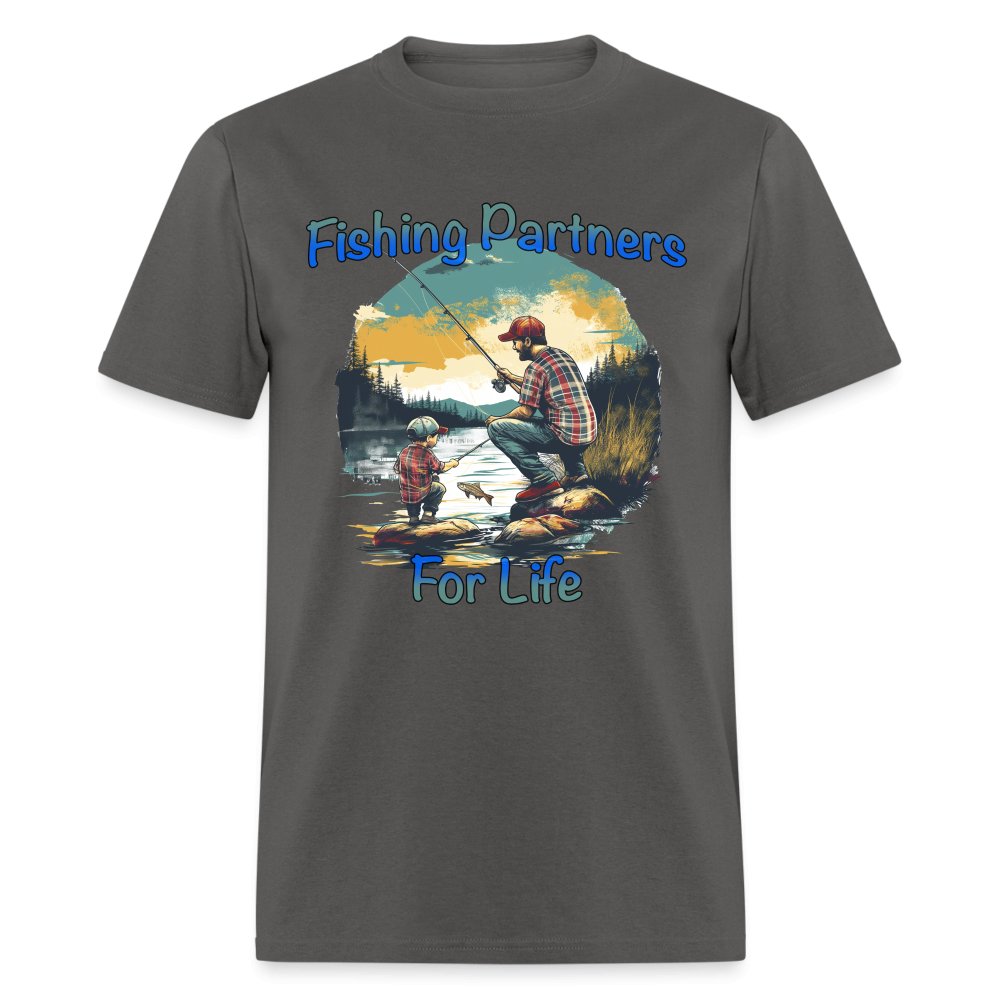 Father and Son Fishing Partners for Life T-Shirt - charcoal