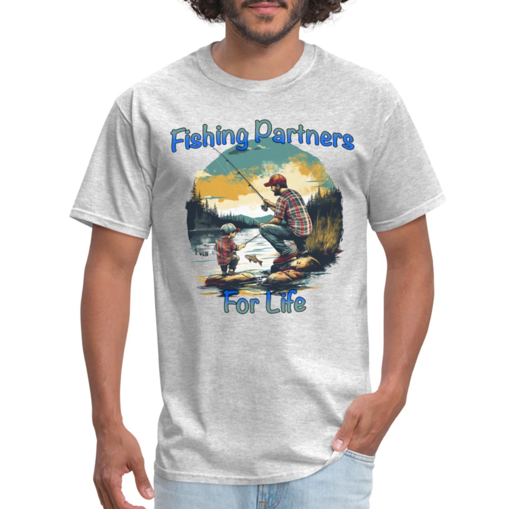 Father and Son Fishing Partners for Life T-Shirt - heather black