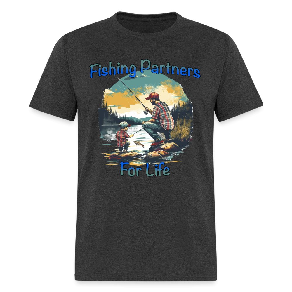 Father and Son Fishing Partners for Life T-Shirt - heather black