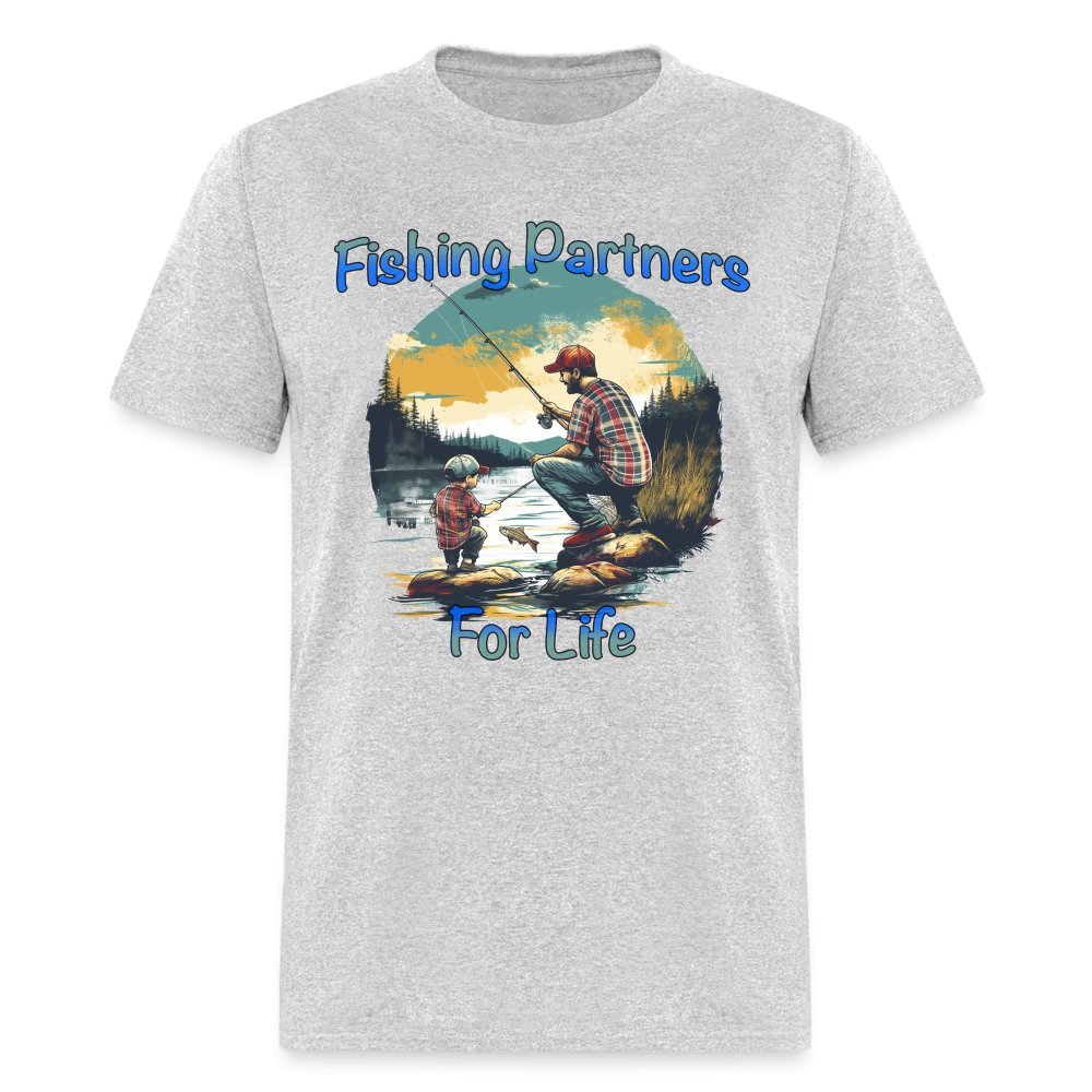 Father and Son Fishing Partners for Life T-Shirt - heather gray