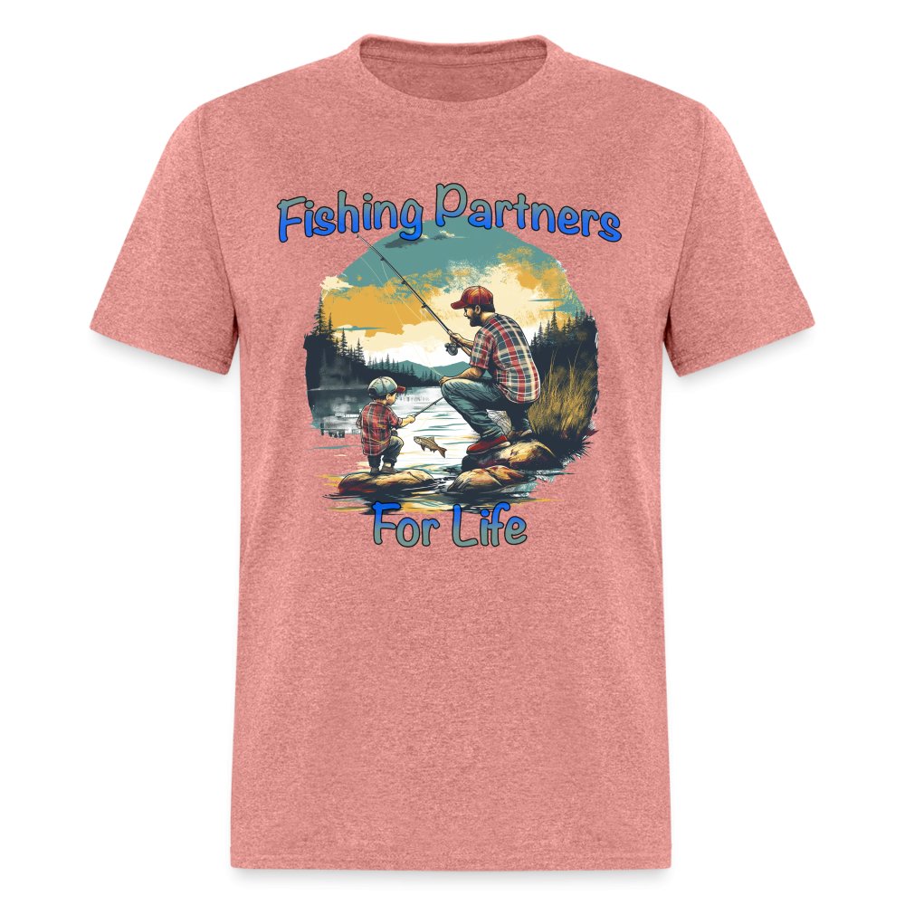 Father and Son Fishing Partners for Life T-Shirt - heather mauve