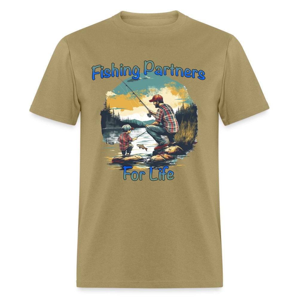 Father and Son Fishing Partners for Life T-Shirt - khaki