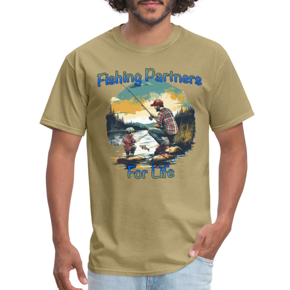 Father and Son Fishing Partners for Life T-Shirt - khaki