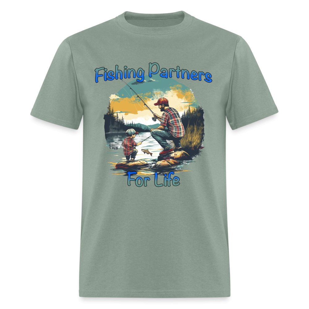 Father and Son Fishing Partners for Life T-Shirt - sage