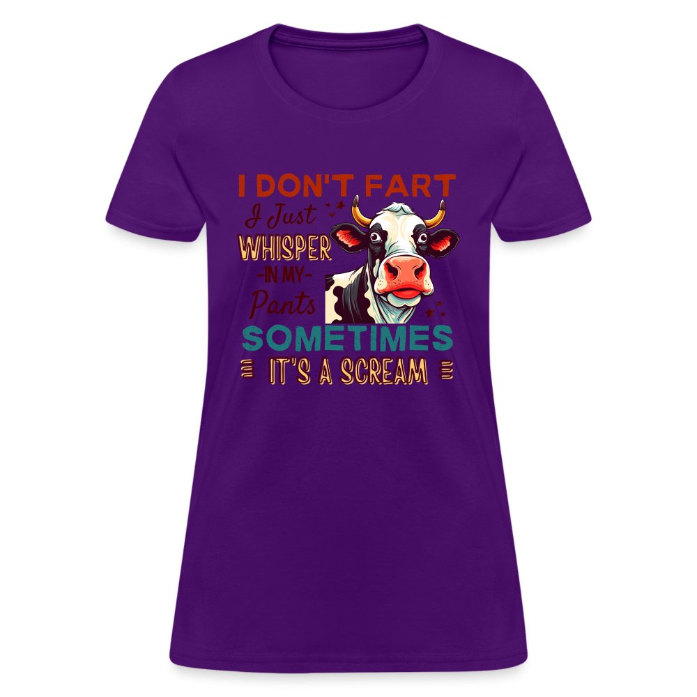 Funny Cow says I Don't Fart I Just Whisper in My Pants Contoured Women's T-Shirt - purple