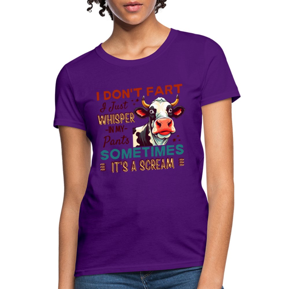 Funny Cow says I Don't Fart I Just Whisper in My Pants Contoured Women's T-Shirt - purple