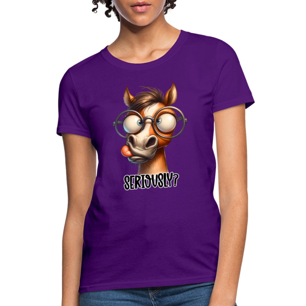 Funny Horse Says Seriously? - Women's Contoured T-Shirt - option1# - Women's T-Shirt | Fruit of the Loom L3930R