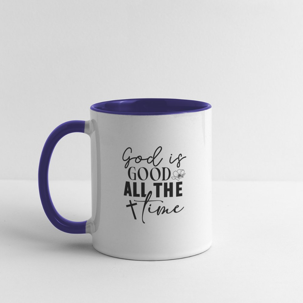 God is Good All The Time Coffee Mug - white/cobalt blue