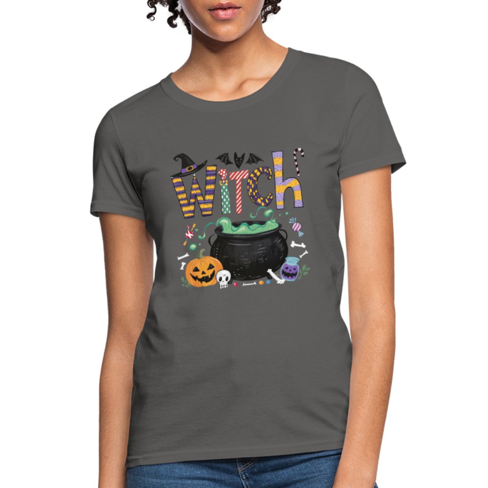 Halloween Witch Contoured T-Shirt - charcoal