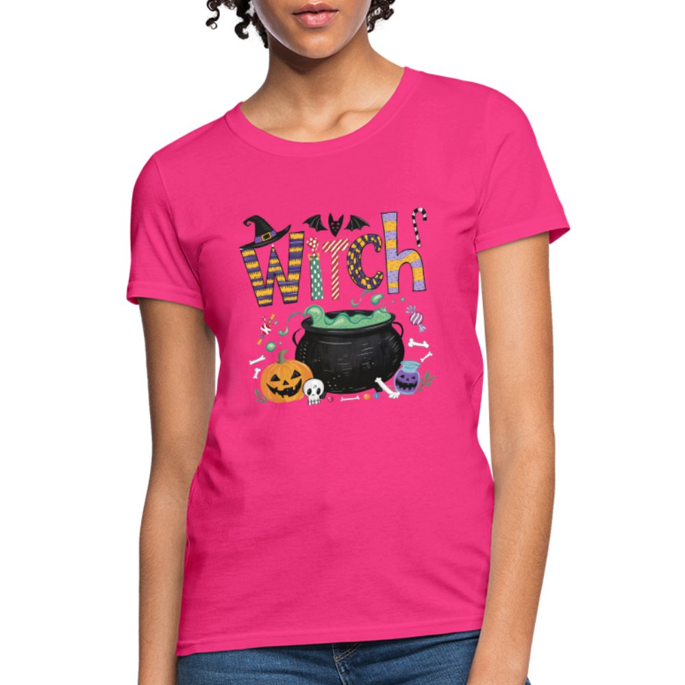 Halloween Witch Contoured T-Shirt - fuchsia