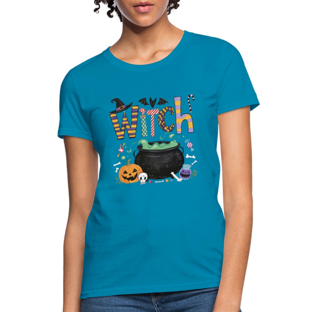 Halloween Witch Contoured T-Shirt - turquoise