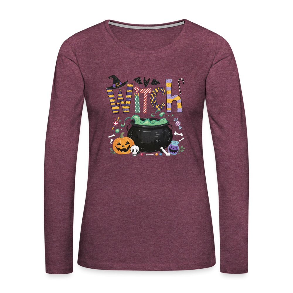 Halloween Witch Women's Premium Long Sleeve T-Shirt - heather burgundy