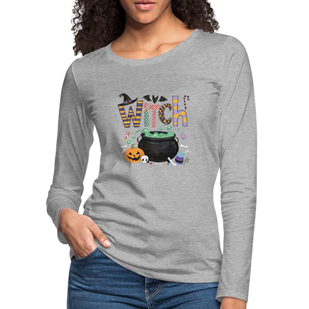 Halloween Witch Women's Premium Long Sleeve T-Shirt - heather gray