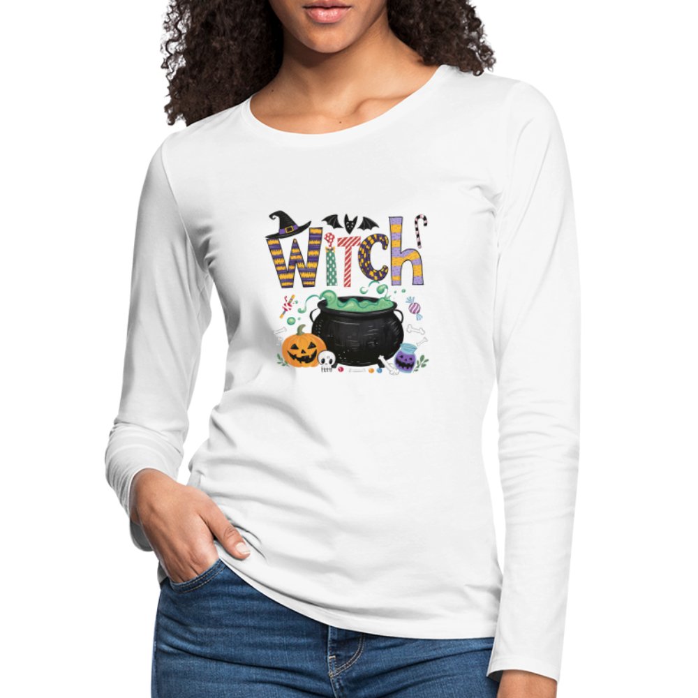 Halloween Witch Women's Premium Long Sleeve T-Shirt - white