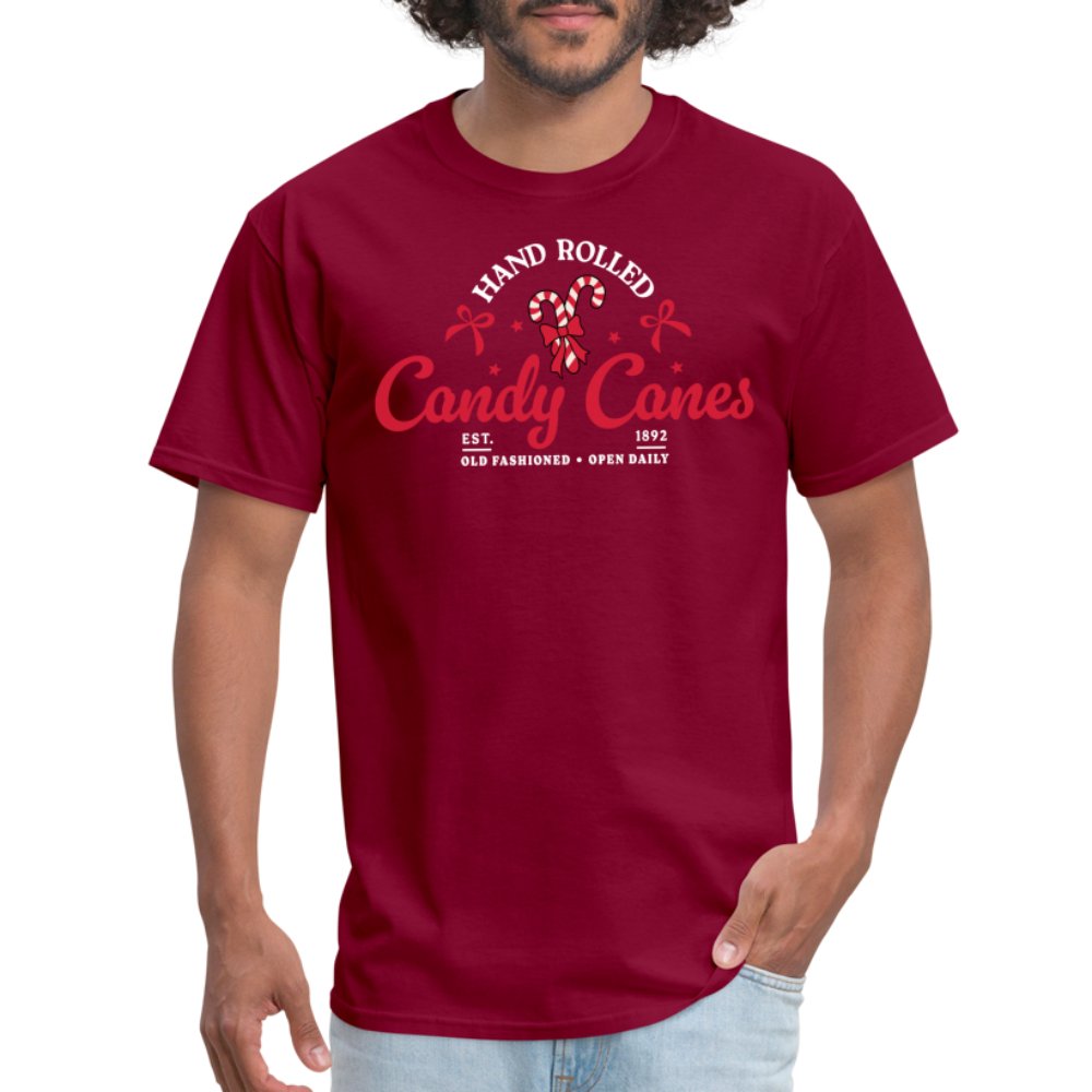 Hand Rolled Candy Canes T-Shirt - burgundy