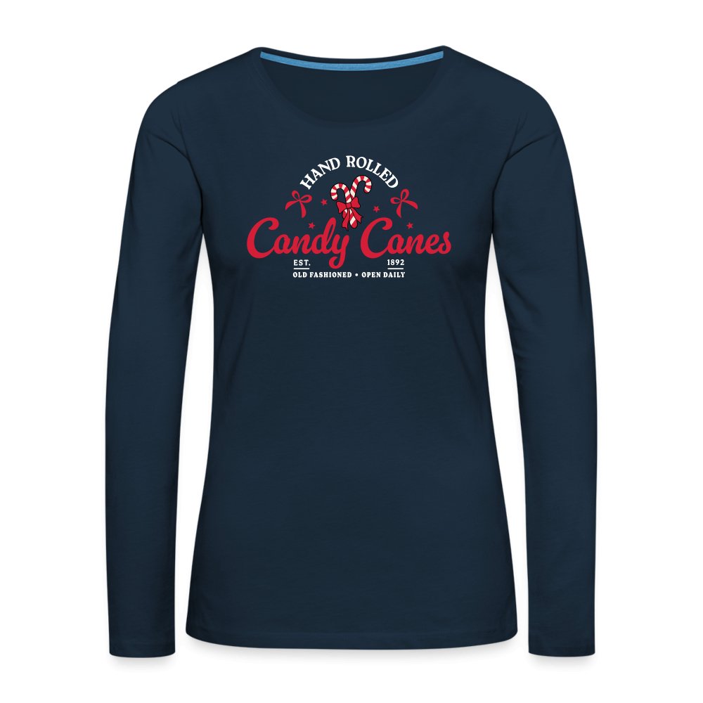 Hand Rolled Candy Canes Women's Premium Long Sleeve T-Shirt - deep navy